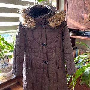 Winter coat with faux fur trim on hood